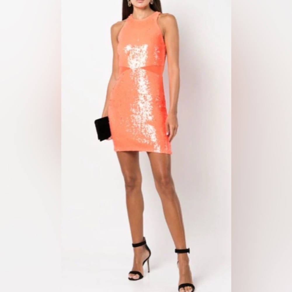 Alice + Olivia Cara Sleeveless Coral Sequin Mini Dress NWT